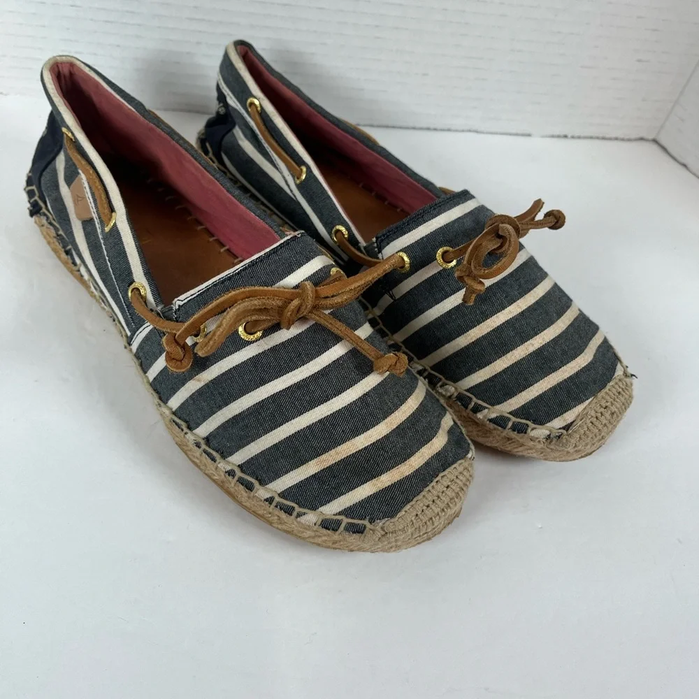 Sperry Top Sider Katama Espadrille Slip On Navy White Stripe Womens Size 9